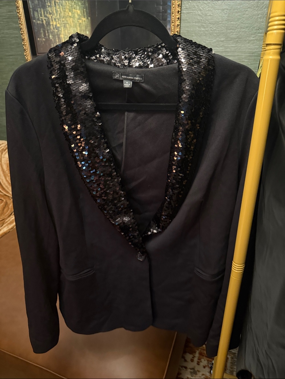 Adrianna Papell Black Sequin Lapel Blazer